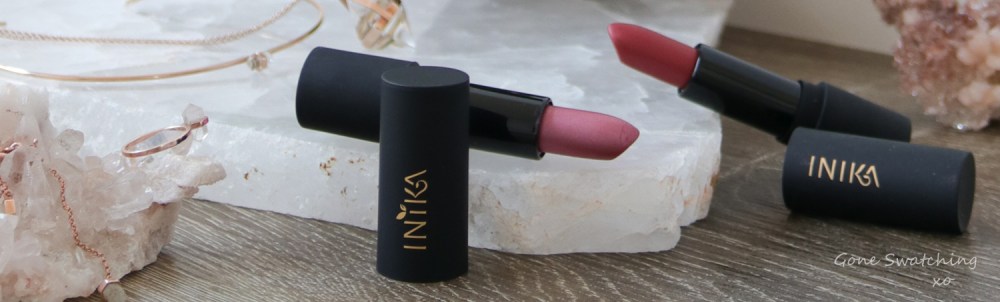 Inika-Natural,-Organic-and-Vegan-Lipstick-review-and-swatches.-Auburn-Ambition-and-Flushed