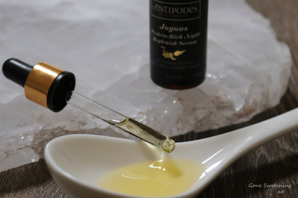 Antipodes skincare review. Joyous Night Replenish Serum. Gone Swatching xo