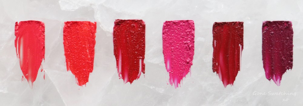 Ilia Beauty Colour Block High Impact Lipstick Review &amp; Swatches. Grenadine, Flame, Tango, Knockout, Rumba &amp; Ultra Violet. Gone Swatching xo