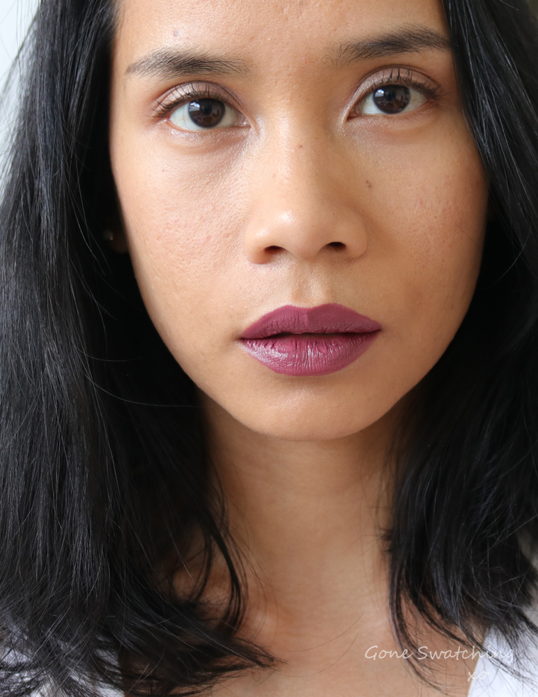 Noyah Lipstick. Deeply in Mauve lip swatch. Gone Swatching xo