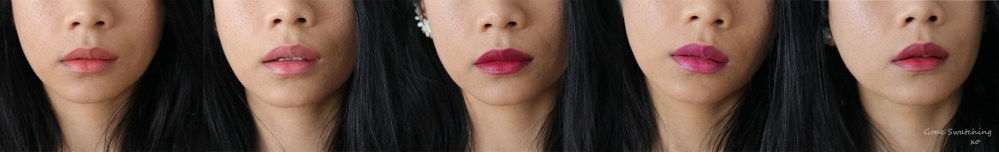 Ilia Beauty Tinted Lip Conditioner Swatches. In Paradise, Shell Shock, Pink Moon, Jump, Bang Bang. Gone Swatching xo