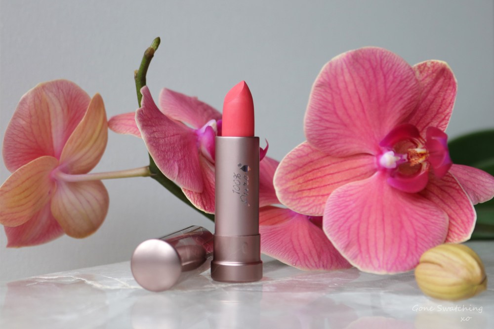 100% Pure Fruit Pigmented Cocoa Butter Matte Lipstick Review & Swatches. Strawberry Cactus. Gone Swatching xo