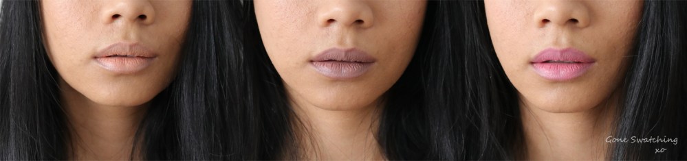 Noyah Lipstick Swatches. Wink, Smoke, Desert Rose. Gone Swatching xo