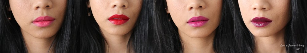 Noyah Lipstick Swatches. Dolled Up, Empire Red, Malbec & Currant News. Gone Swatching xo