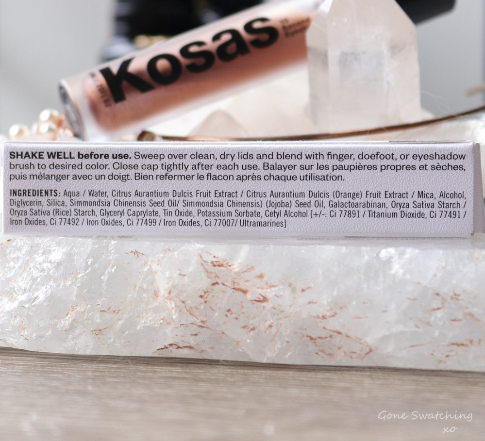 Kosas 10 Second eyeshadow review &amp; swatches. Globe. Vegan, water based colour. Green Beauty blogger Gone Swatching xo