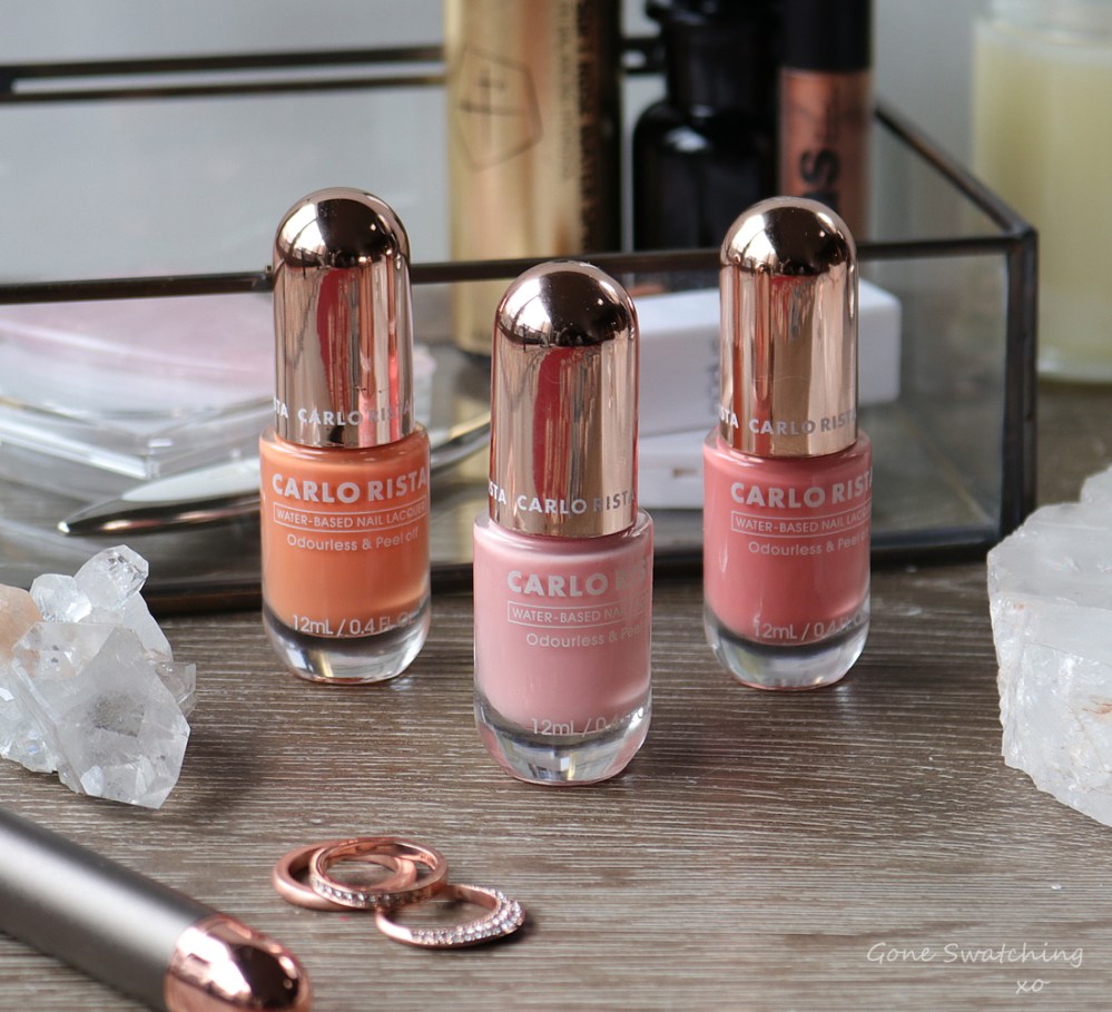 Carlo Rista Water Based, Odourless, Peelable Nail Polish review. Lavender Blush, Salmon Pink &amp; orange. Gone Swatching xo