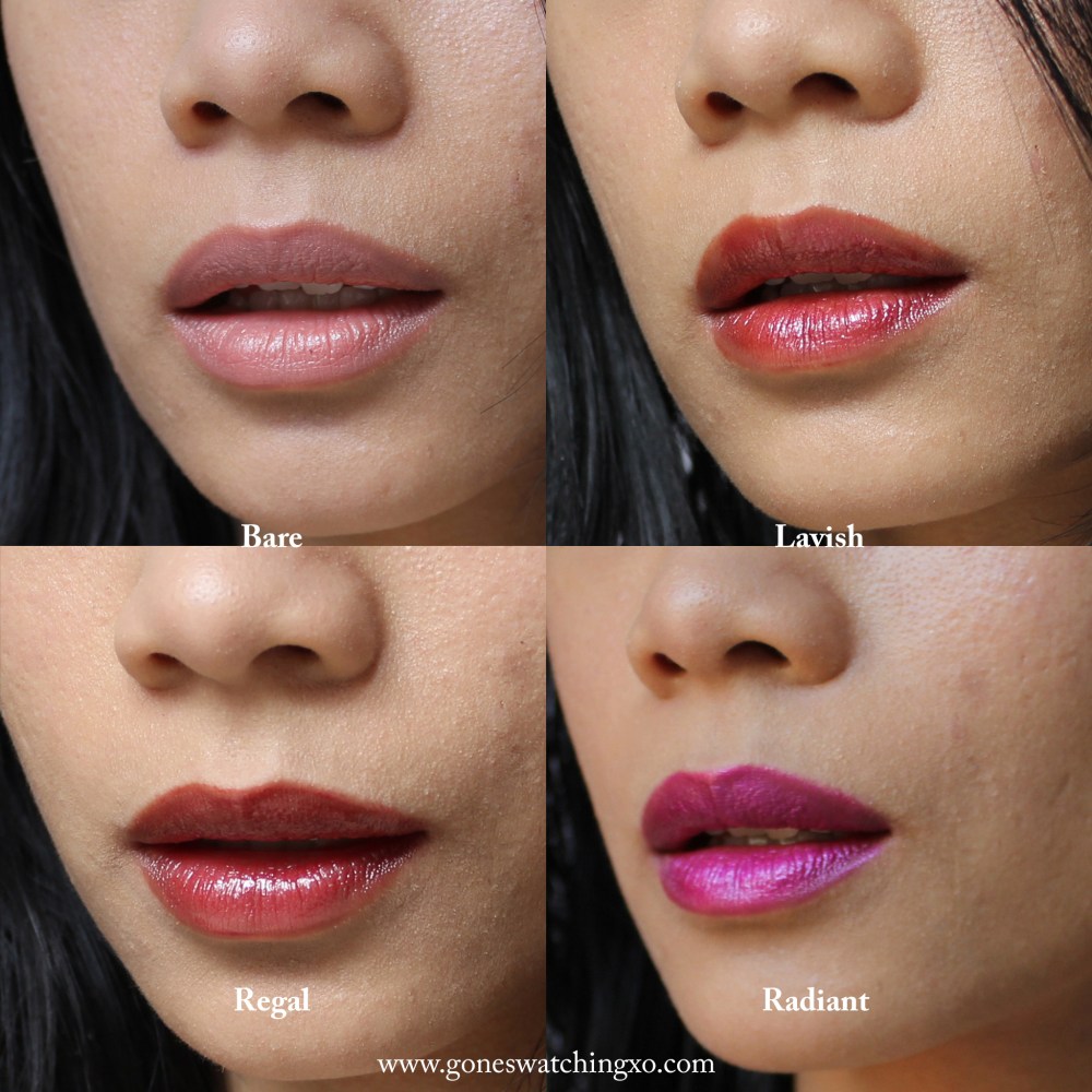 Gressa Skin Lip Boost Swatches. Bare, Lavish, Regal & Radiant. Australian Organic Beauty Blogger Gone Swatching xo