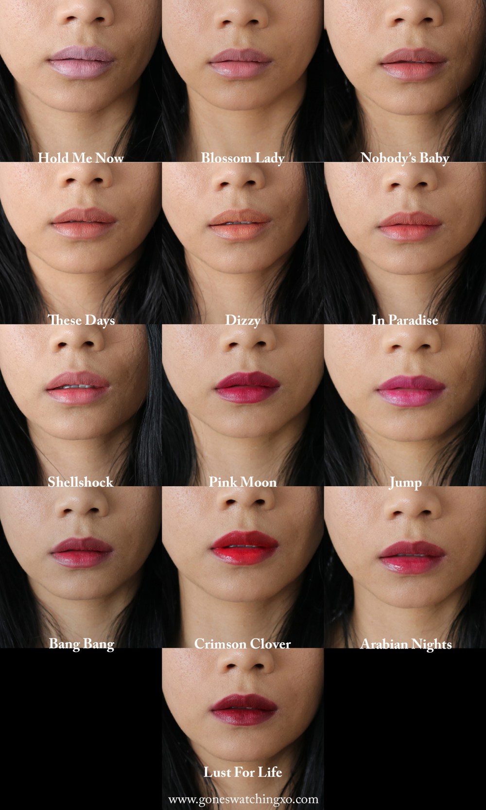 Ilia Beauty Swatches. Hold Me Now Blossom Lady Nobodys Baby These Days Dizzy In Paradise Shellshock Pink Moon Jump Bang Bang Crimson Clover Arabian Nights Lust For Life Gone Swatching xo