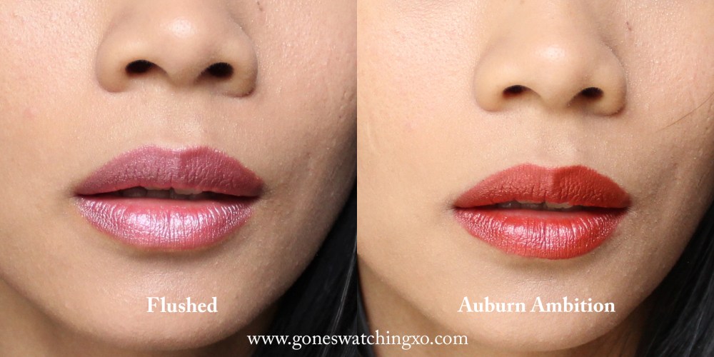 Inika Organic Lipstick Swatches. Flushed & Auburn Ambition. Australian Organic Beauty Blogger Gone Swatching xo