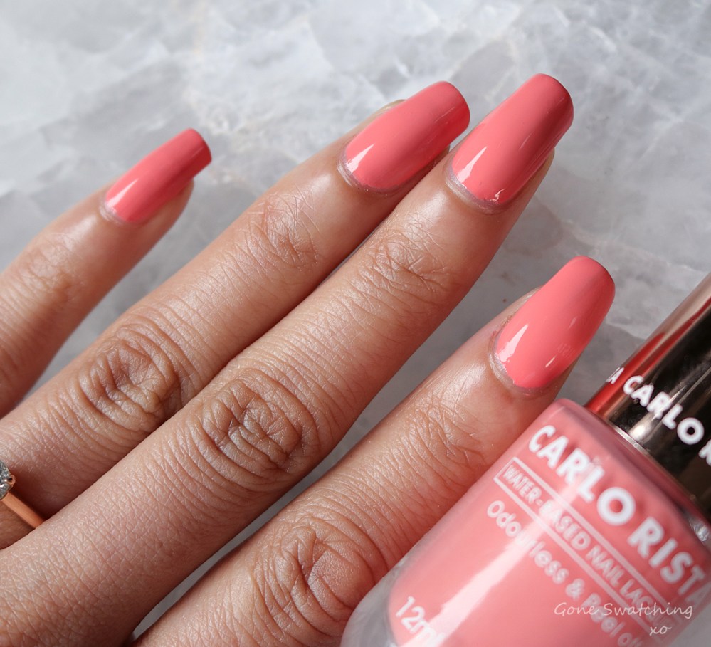 Carlo Rista Water Based Peelable, Odourless Nail Polish review &amp; Swatches. Salmon Pink 11. Australian, Asian Green Beauty Blogger Gone Swatching xo