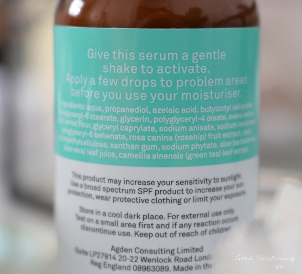 Facetheory Skincare Review. Azeclear Azelaic Acid Serum A15, Ingredients. Green Beauty Blogger Gone Swatching xo