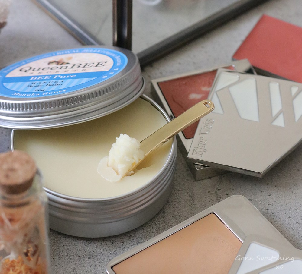 Best Repurchased &amp; Empties Skincare &amp; Makeup of 2021. QueenBee Secrets Bee Pure Crystal Balm. Organic &amp; Natural Beauty Blogger Gone Swatching xo