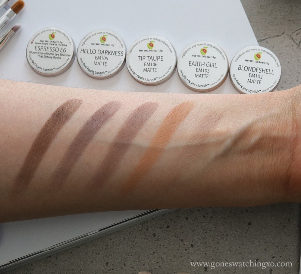 Red Apple Lipstick Review & Swatches. Matte Pressed Eyeshadow Shades. Toxin Free, Gluten free, vegan & allergen friendly makeup. Gone Swatching xo