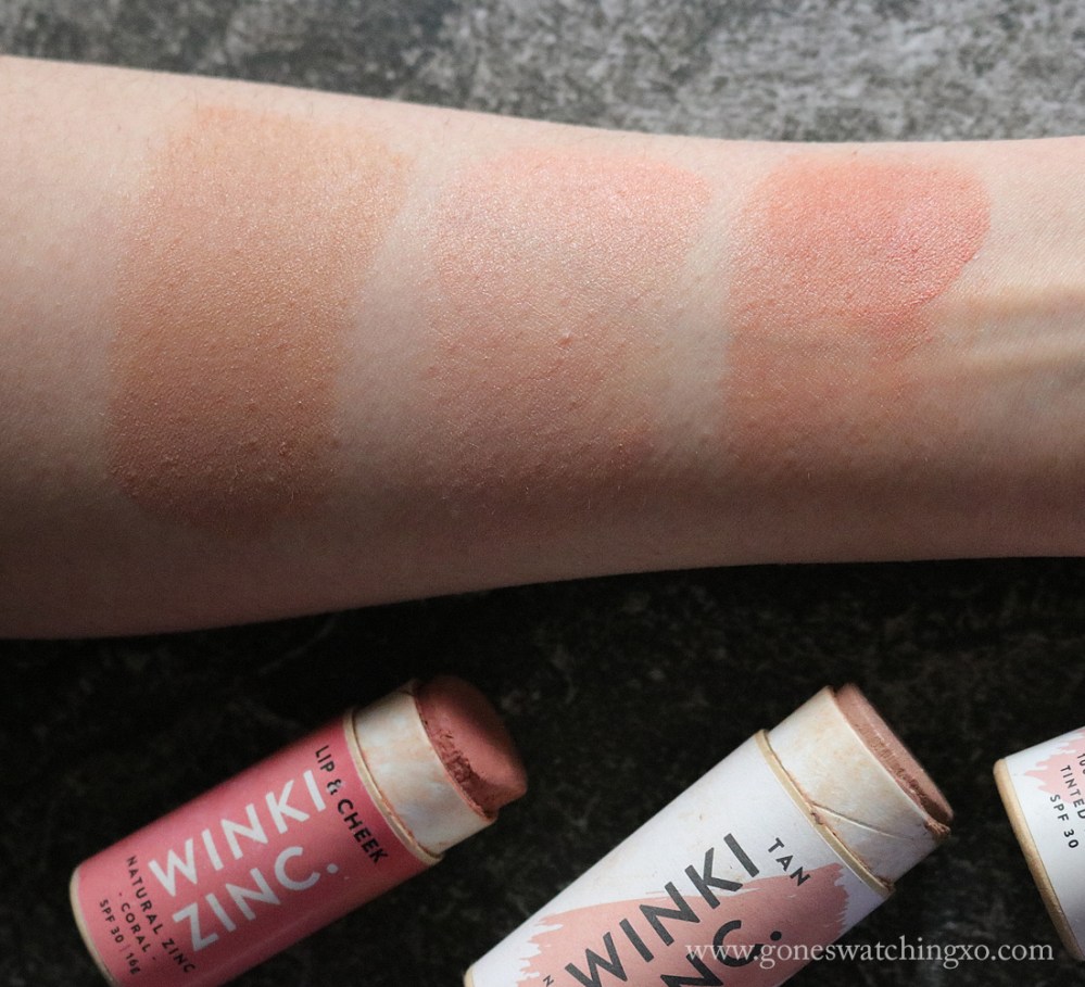Winki Zinc Tinted Base SPF30 &amp; Lip &amp; Cheek Tint SPF30. Arm Swatches. Reef safe, Australian made zinc sunscreen. Gone Swatching xo